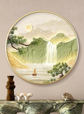 绿色奶风油流生财HXMLH-12玄关装l饰画ed灯山水画客厅挂画圆形餐