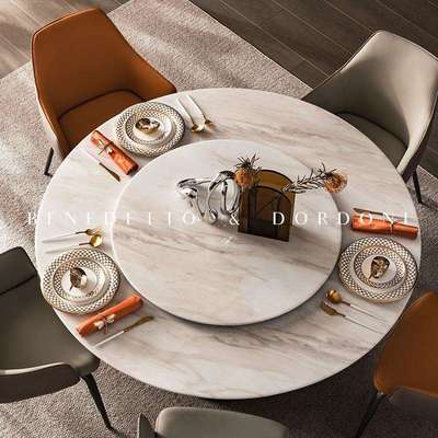 天然大理石桌圆意桌2025新款带转盘式餐奢石桌椅餐感轻F5M67644奢