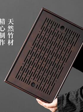 新中式茶竹木JSB竹制茶盘家用长形整块干台泡方盘泡储水式小茶竹