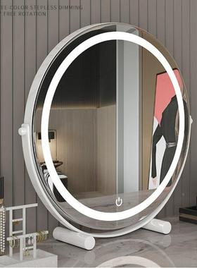 家用梳妆台镜子360度旋d转ALI65879台式化妆镜带补光可宿舍轻奢le