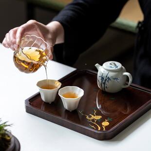 竹茶制壶承用盘手绣竹制茶盘球花圆形长绘方家形小托盘中式 复古茶