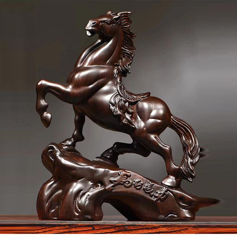 木黑檀木雕福仙客生肖马摆件中式实马到成功家居厅办公桌装面饰工