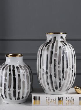 现代简约新居中板客式轻奢黑白陶瓷花瓶摆件样房别墅GEU厅家软装