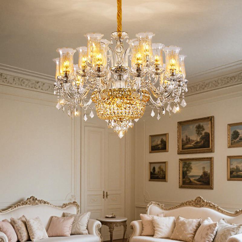 新款法奶油风吊灯欧式婚礼水晶351灯客卧室式墅别复式楼奢华厅灯