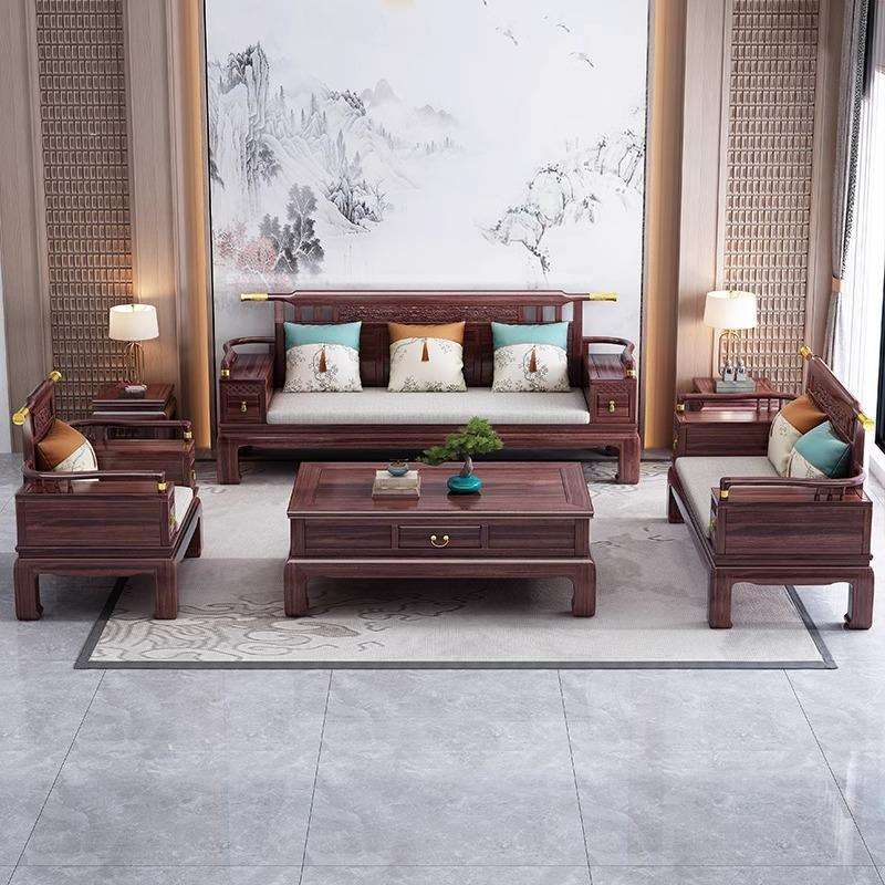 花梨木新古用典实木沙组合发608#冬夏两客仿古小户型新中式厅家具