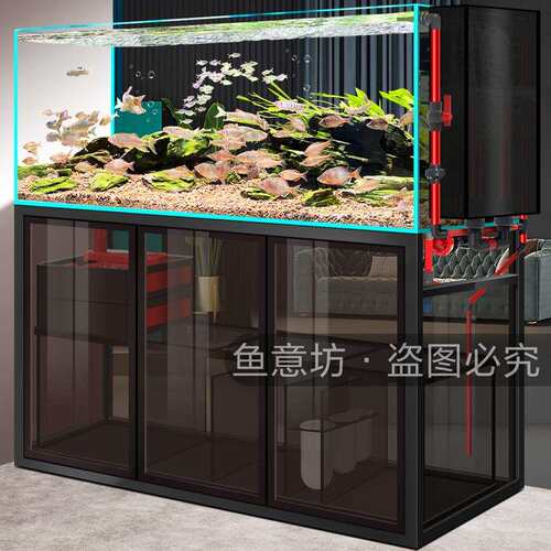 溪流鱼缸超缸白玻璃滤免换底水工业风溪客生厅家用生态造景原草缸