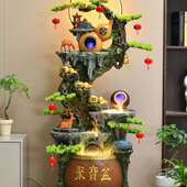 客流缸摆件循F99MS7MH环水生财开业厅假山水落地风水轮办公室鱼喷