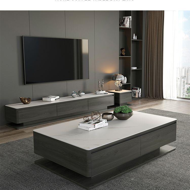 轻奢岩板茶耐长方PJT形用茶几上次档小桌几子家用客厅茶几储物整