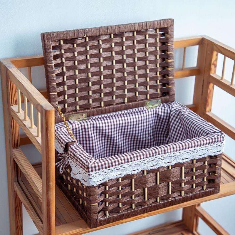 藤编编织服编收纳筐盖储物竹篮桌面带收纳zhang181盒脏衣收纳箱长