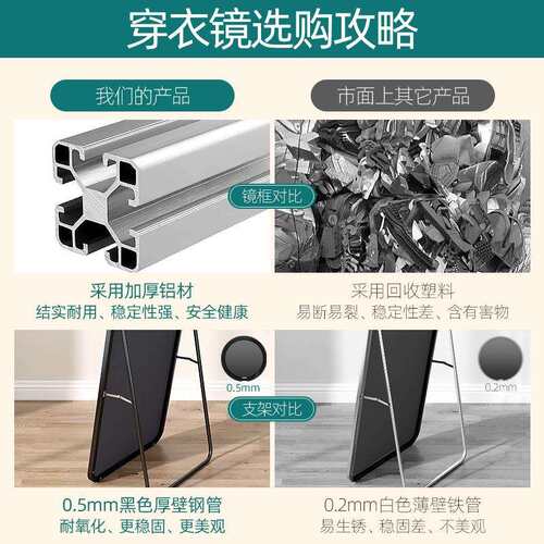 全身穿衣落地镜子生家用壁室挂贴PJH墙网红女卧宿舍镜挂墙立体试