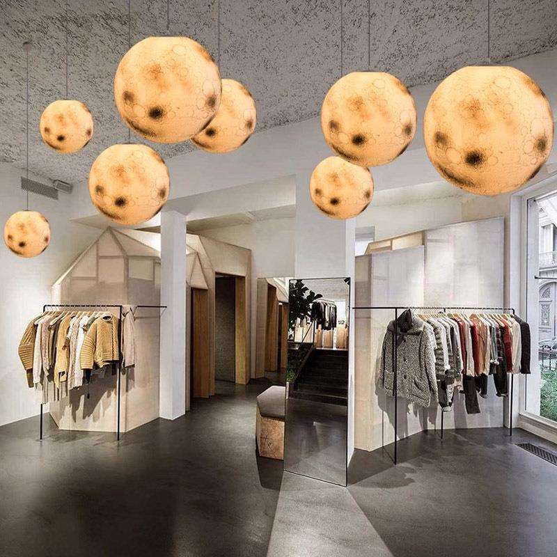 d陨坑3球灯大号玻璃钢彩绘星球吊月灯网红店商用餐厅155装铺饰氛