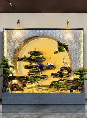 水幕墙池流水墙隔酒店大堂客山厅VZD户外别断墅庭院假喷泉景观鱼