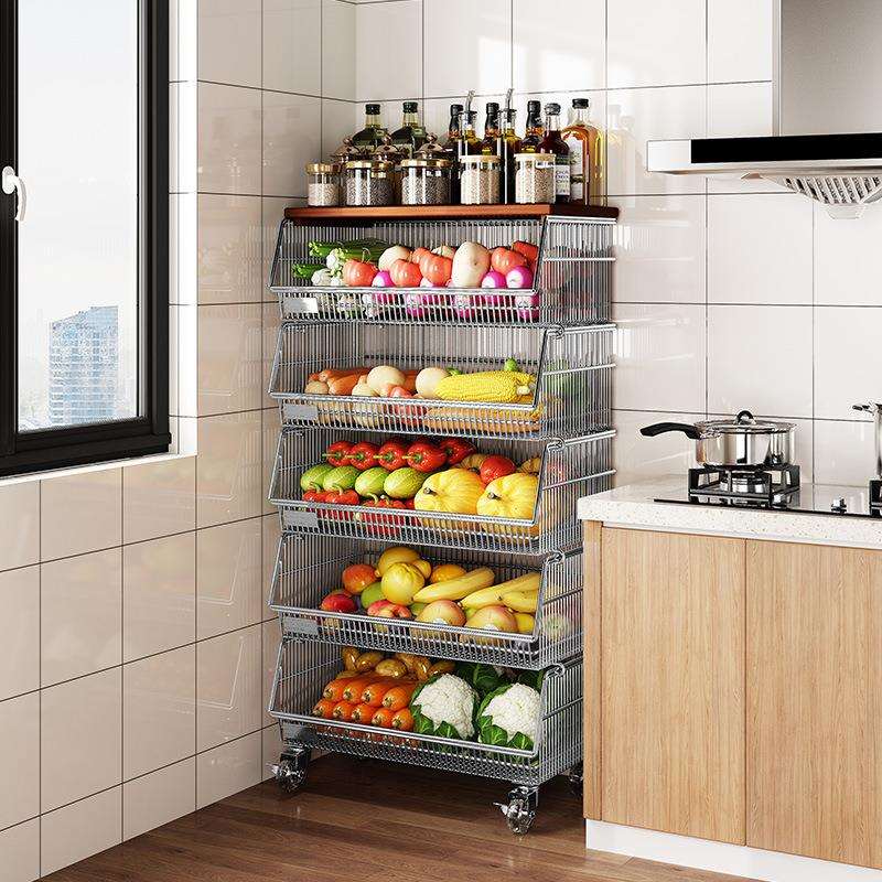 304不钢厨房蔬菜置锈物菜架落地多层放不锈钢菜SCL40篮子收纳架水
