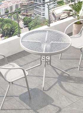 阳台小椅三件休闲茶桌椅组白套色玻j42Rtm82璃合折叠一桌两椅小户