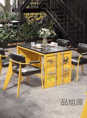 LD-86922工业桌椅网红餐厅创意烧烤店铁艺西桌椅小酒酒吧清馆吧风