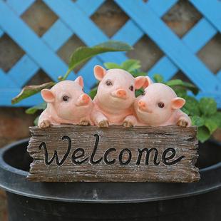庭院摆件园艺装 饰品园杂货创小意艺欢迎牌小猪树HR245脂工品花摆
