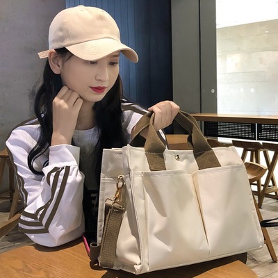 帆布托特包带拉链妈咪包多隔层