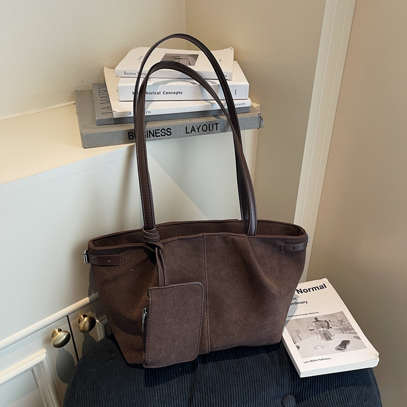 麂皮咖色包秋冬新款小众麂皮绒大