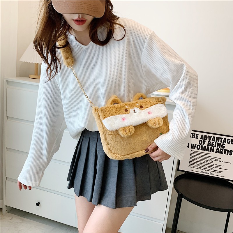 棕色毛绒包包包女新款jk制服包日系ins少女卡通毛茸茸单肩包可爱