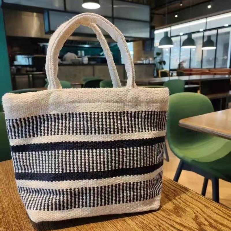 日杂小拎包藏蓝条纹手工编织小型
