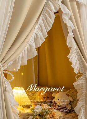 法式ODJ奶油风床u轨型道宿舍铺上下强遮光学生帘寝室蚊帐一体式