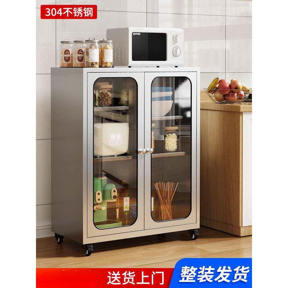 34厨不锈钢厨房玻璃0门碗柜餐边柜纳ZDU家用房橱柜餐厅柜收柜储
