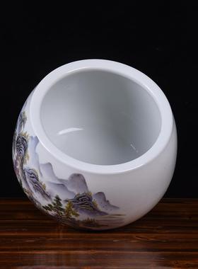 粉彩山2水聚宝盆0摆25景德镇陶瓷鱼缸家居创装饰摆件客01588厅意