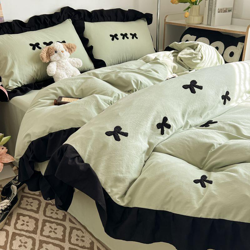 主风CBD水洗棉床上四件公套花边毛巾绣被套床单学生件宿三舍床品