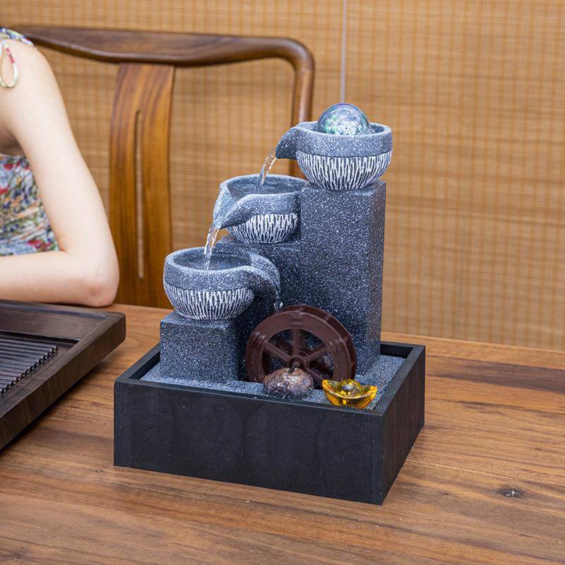 面风轮循环倒流水泉生财运装饰水喷滚动XJL桌旋转水晶球八方摆件