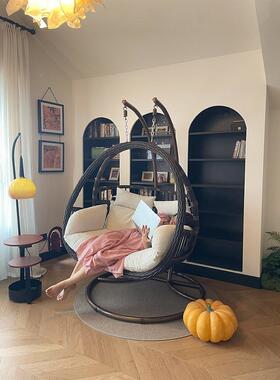 双叶家用室EMN内吊篮中古风黄色2025新款吊椅台客厅网紫红人秋阳