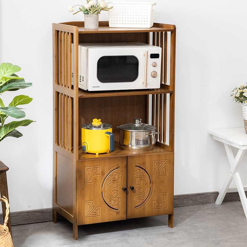 141楠竹仿古雕花储物柜门厨房收纳柜波炉柜置物带架餐边落地微多