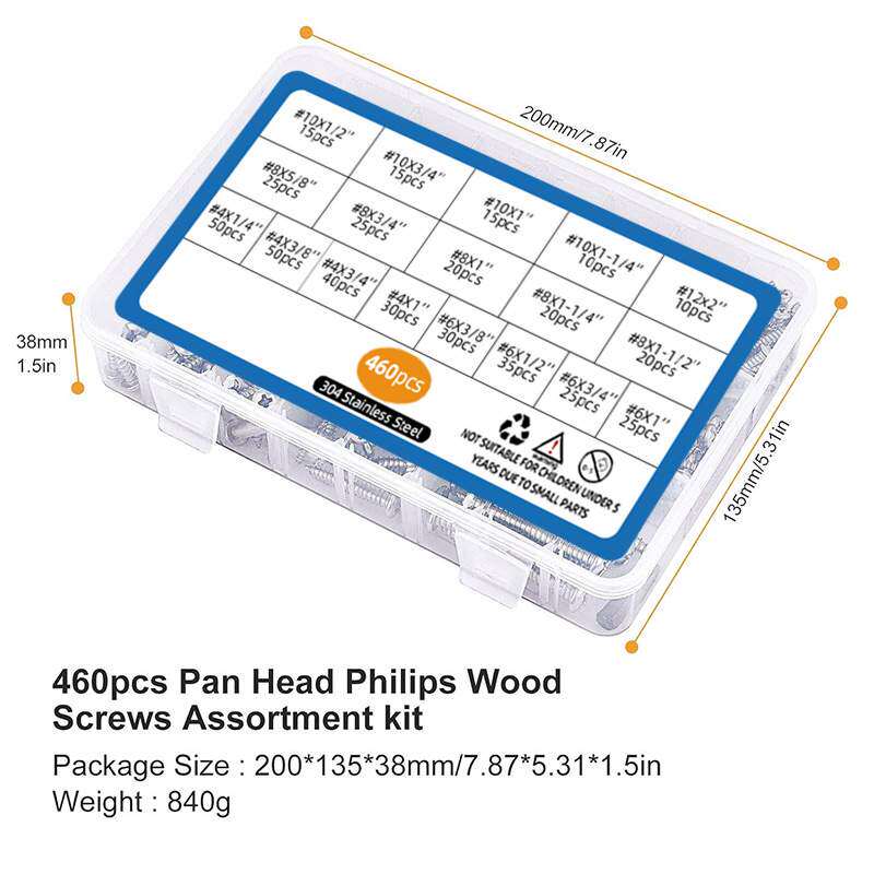 460pcs跨境直供盒装螺丝十字圆头自攻螺丝套装304不锈钢自攻螺丝