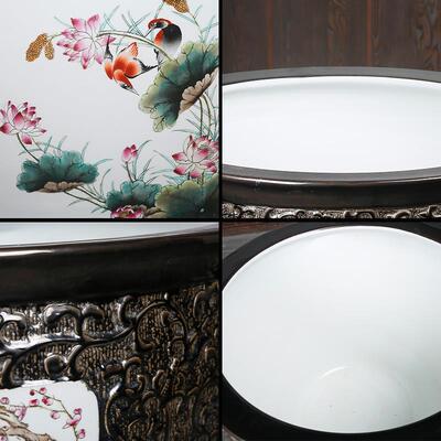 景镇缸陶德瓷缸粉彩手绘雕刻水缸庭院摆件荷花种树盆tb-67182造大