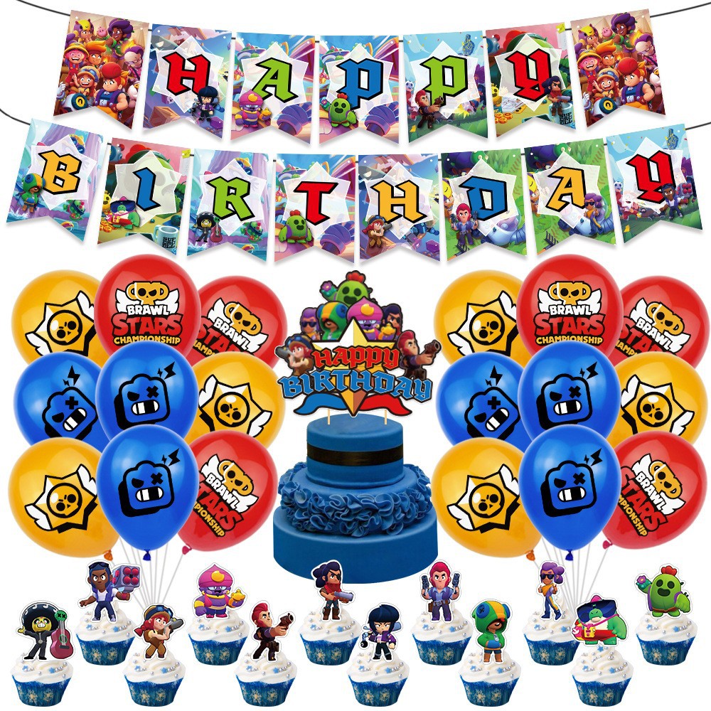 brawl stars荒野乱斗生日布置气球儿童节日派对装饰横幅蛋糕插牌 - 实物图