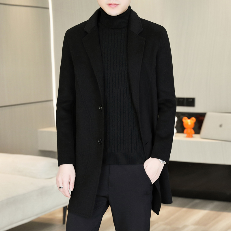 恒源祥双面呢大衣外套秋冬季韩版中长款高档男士休闲羊毛呢子风衣