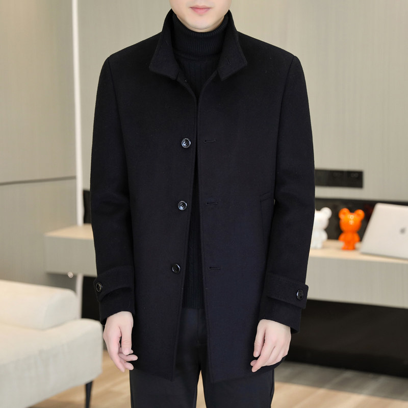 恒源祥毛呢大衣男士中长款立领风衣秋冬季中青年男装羊毛呢子外套