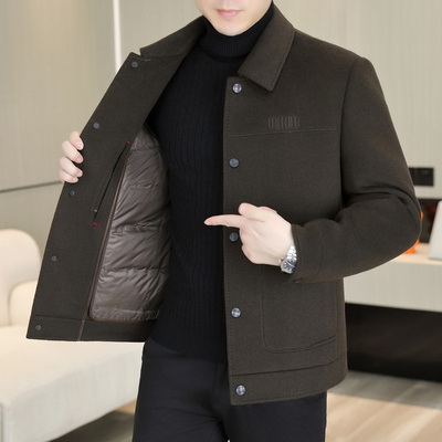恒源祥双面羊绒大衣男士短款