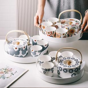 家用下午茶茶具客厅花茶组合乔迁陶瓷提梁泡茶壶水杯茶杯 茶壶套装