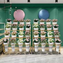 花店陈列展示架兰花盆架可移动铁艺花架花桶展示货架带万向轮