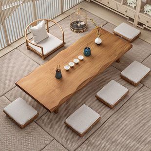 日式实木榻榻米茶桌 民宿原木休闲坐地茶台 小户型客厅会客泡茶桌