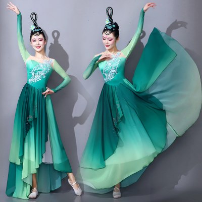 古典舞蹈服装女飘逸艺考绿色中国风舞台歌伴舞表演裙开场舞演出服图片
