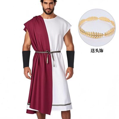 嘉年华士Toga服装带叶月桂花环和腕带成人希腊上帝罗马派对套装