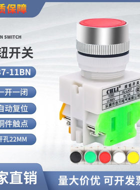 启动停止自动复位按钮开关(Y090)LAY37-11BN 红绿黄蓝色 开孔22MM