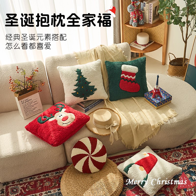 圣诞抱枕绣花加绒抱枕套沙发靠枕客厅靠背垫午睡床上夹腿睡觉靠垫