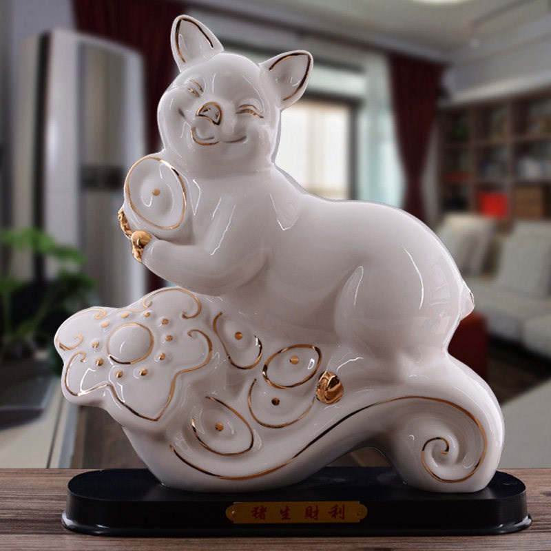 陶瓷12十二生肖猪摆件招财镇宅风水摆设客厅工艺品白瓷猪家居饰品