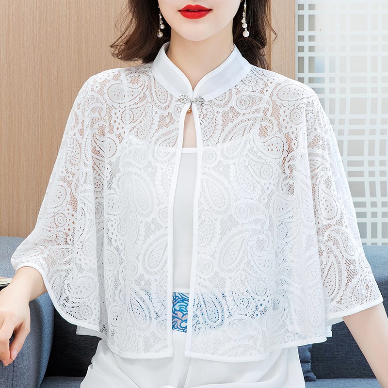 蕾丝防晒小披肩夏季配裙子妈妈斗篷披风网红旗袍外搭开衫女士外套