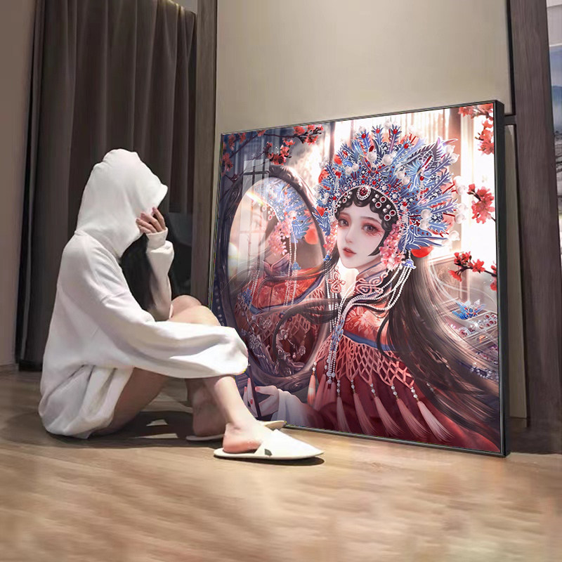 古风京剧花旦人物钻石画2024新款客厅贴钻十字绣高级感砖石绣带框