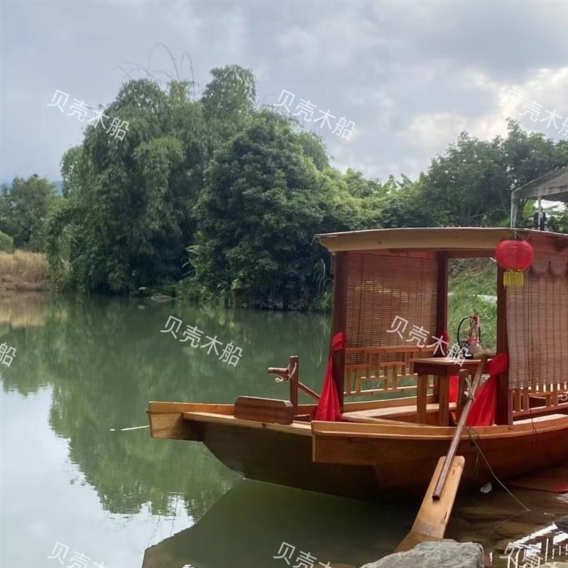 景区单篷观光旅游电动摇橹仿古画舫中式餐饮船咨询水上木船定制款