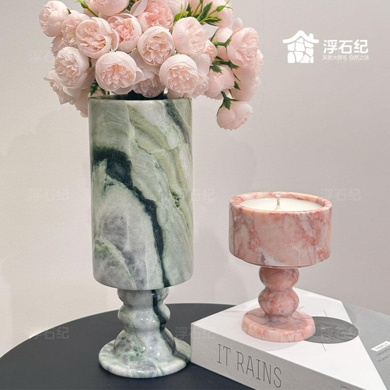 天然大理石香薰烛台花瓶样板间装修家居摆饰
