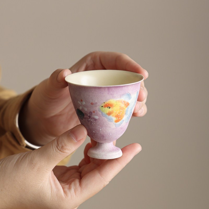粉引手绘初晴杯陶瓷主人杯个人专用茶杯喝茶专用杯品茗杯功夫茶杯